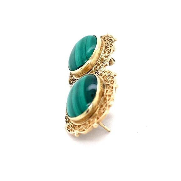 Gorgeous 14K Gold Malachite Clip Earrings - Picture 3 of 8